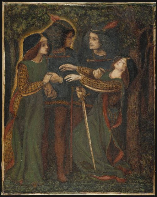 How They Met Themselves, 1864, Dante Gabriel Rossetti, bodycolour on paper, backed onto fine linen and on a stretcher , height 339 mm, width 273 mm.
